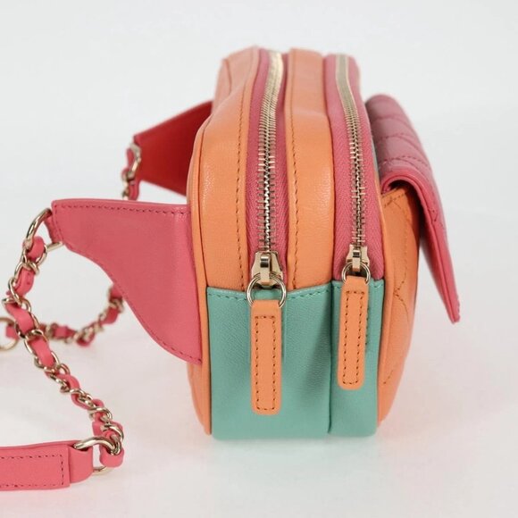 CHANEL Matelasse Chain Waist bag Leather Pink Gold CC Auth 125467SAM - Picture 3 of 16